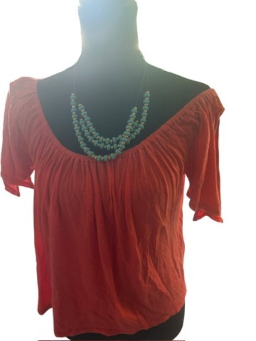 Elan Coral Off Shoulder Peasant Top Women's Short Sleeve Boho Blouse